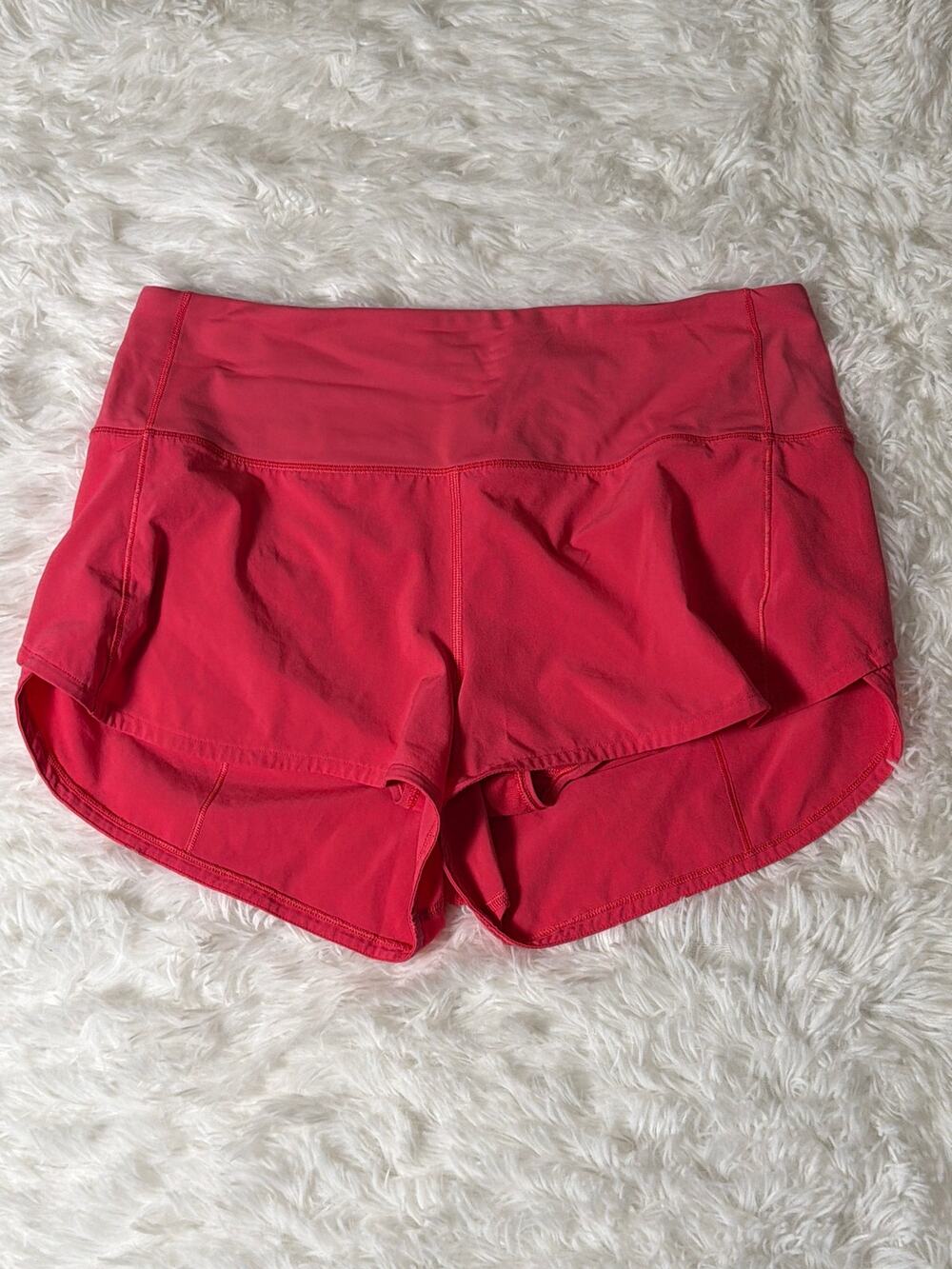 Lululemon Speed Up Running Shorts Pink Coral Built In Liner Zip Pocket Women’s 8